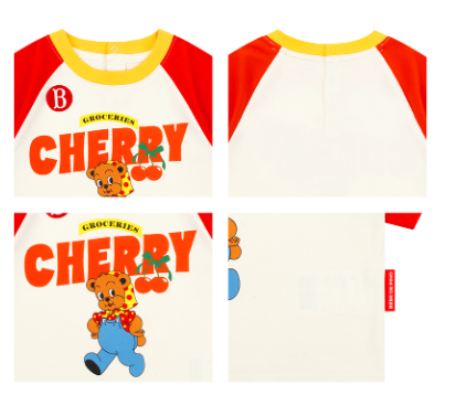 BEBE DE PINO Baby Cherry Bear 3/4 Sleeve Raglan T-shirt