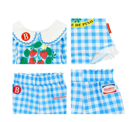 BEBE DE PINO Check strawberry collar swimsuit set