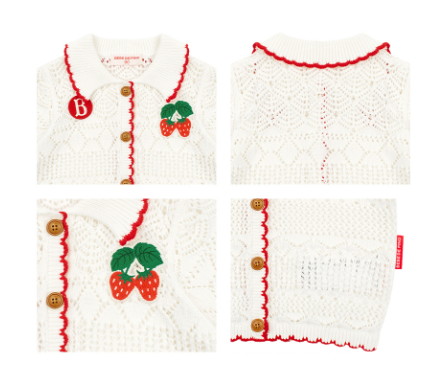 BEBE DE PINO Strawberry baby crochet short sleeve sweater cardigan
