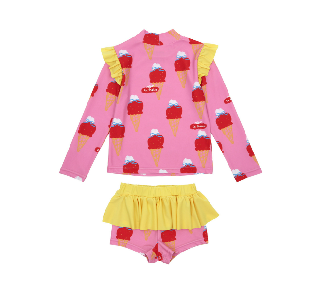 BEBEBEBE SUMMER Strawberry Ice cream frill rash guard SET (PINK)