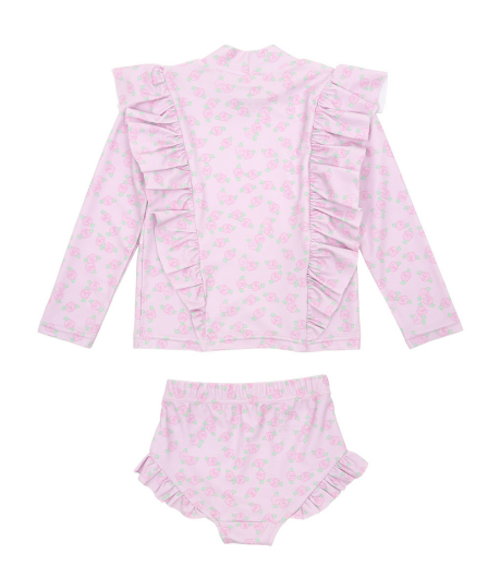 BEBEBEBE SUMMER Cream rose frill rash guard SET (PINK)