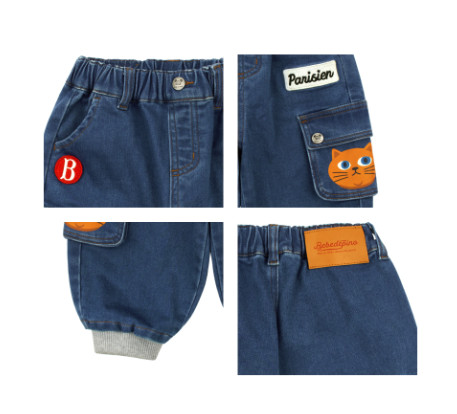 BEBE DE PINO Aloha cat baby out pocket jersey denim pants