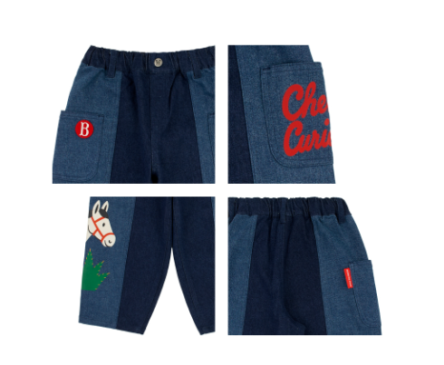 BEBE DE PINO Pony color block denim pants