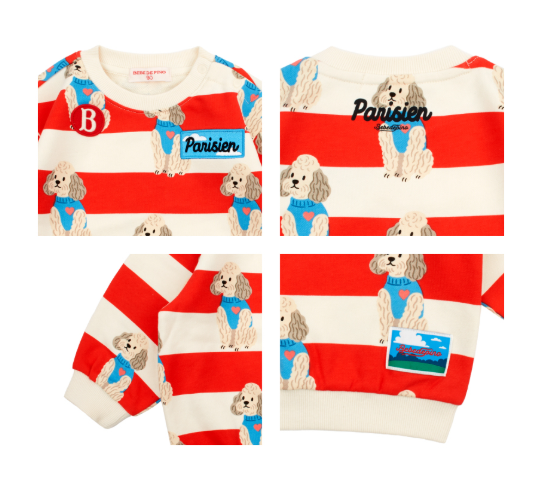 BEBE DE PINO All over poodle baby stripe sweatshirt