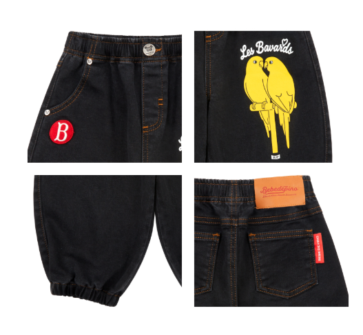 BEBE DE PINO Parrot baby denim jogger pants