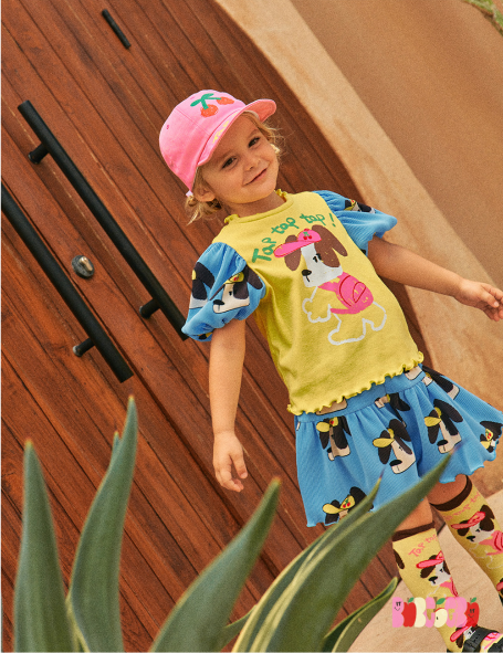 BEBEBEBE 2024 SUMMER Cap puppy puff t-shirt+frill shorts SET