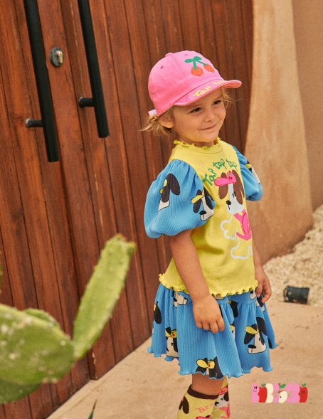 BEBEBEBE 2024 SUMMER Cap puppy puff t-shirt+frill shorts SET