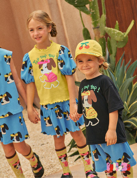 BEBEBEBE 2024 SUMMER Cap puppy puff t-shirt+frill shorts SET
