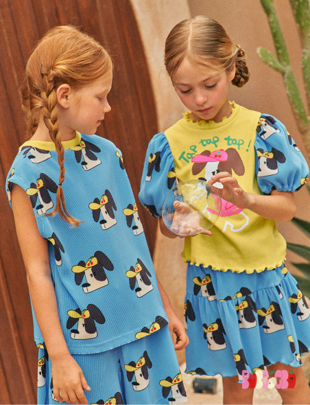 BEBEBEBE 2024 SUMMER Cap puppy puff t-shirt+frill shorts SET