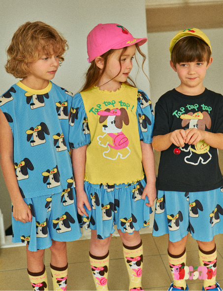 BEBEBEBE 2024 SUMMER Cap puppy puff t-shirt+frill shorts SET