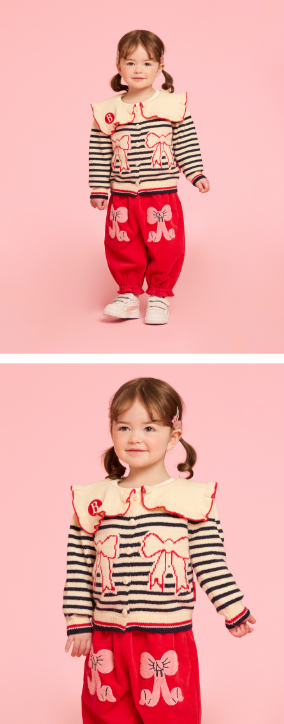 BEBE DE PINO Ribbon baby sailor collar stripe sweater cardigan
