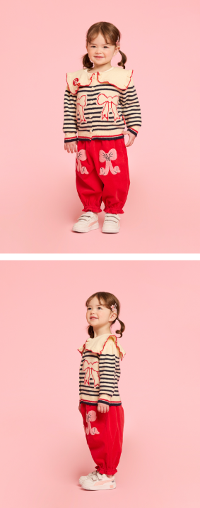 BEBE DE PINO Ribbon baby sailor collar stripe sweater cardigan