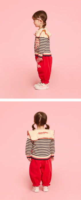 BEBE DE PINO Ribbon baby sailor collar stripe sweater cardigan