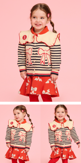BEBE DE PINO Ribbon baby sailor collar stripe sweater cardigan
