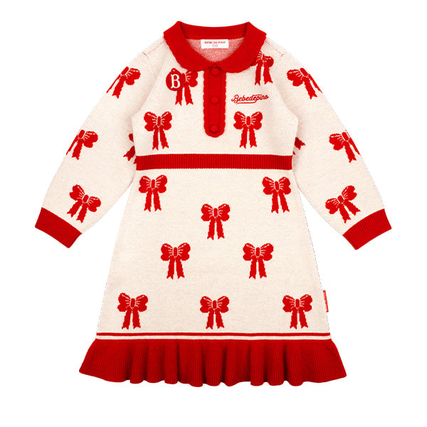 BEBE DE PINO All over ribbon scallop collar sweater dress