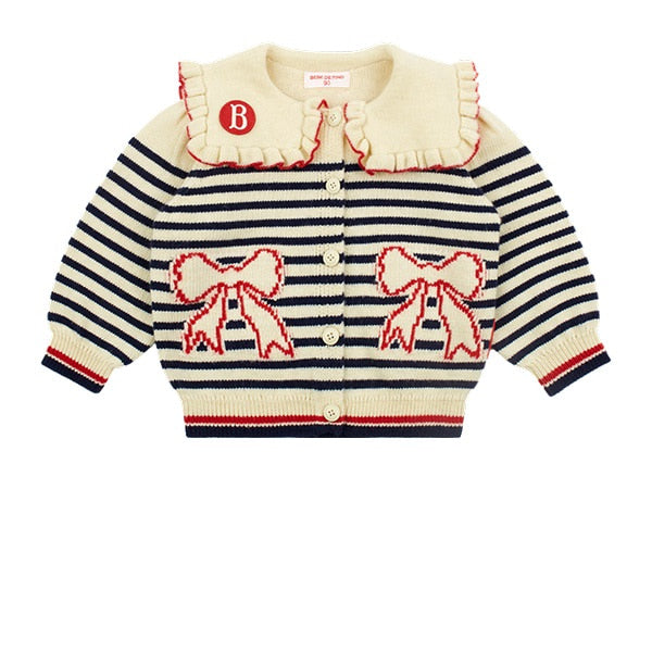 BEBE DE PINO Ribbon baby sailor collar stripe sweater cardigan