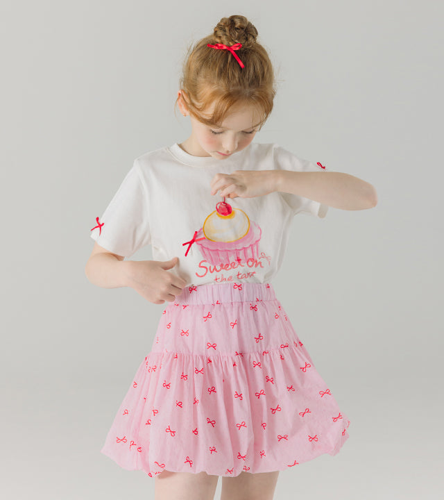 I LOVE J sweet dessert ribbon flutter sleeve top