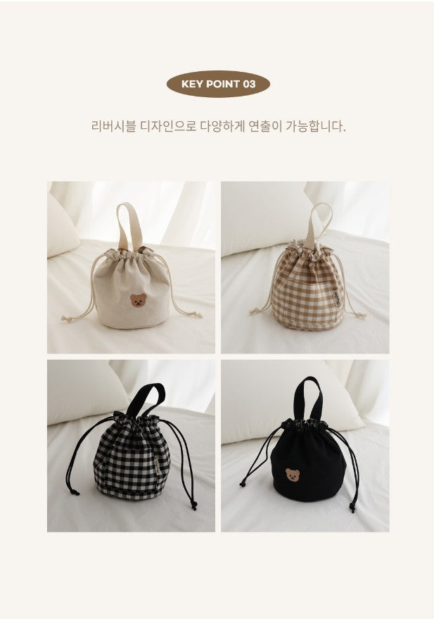 Chezbebe Canvas Checkered Reversible Bucket Bag