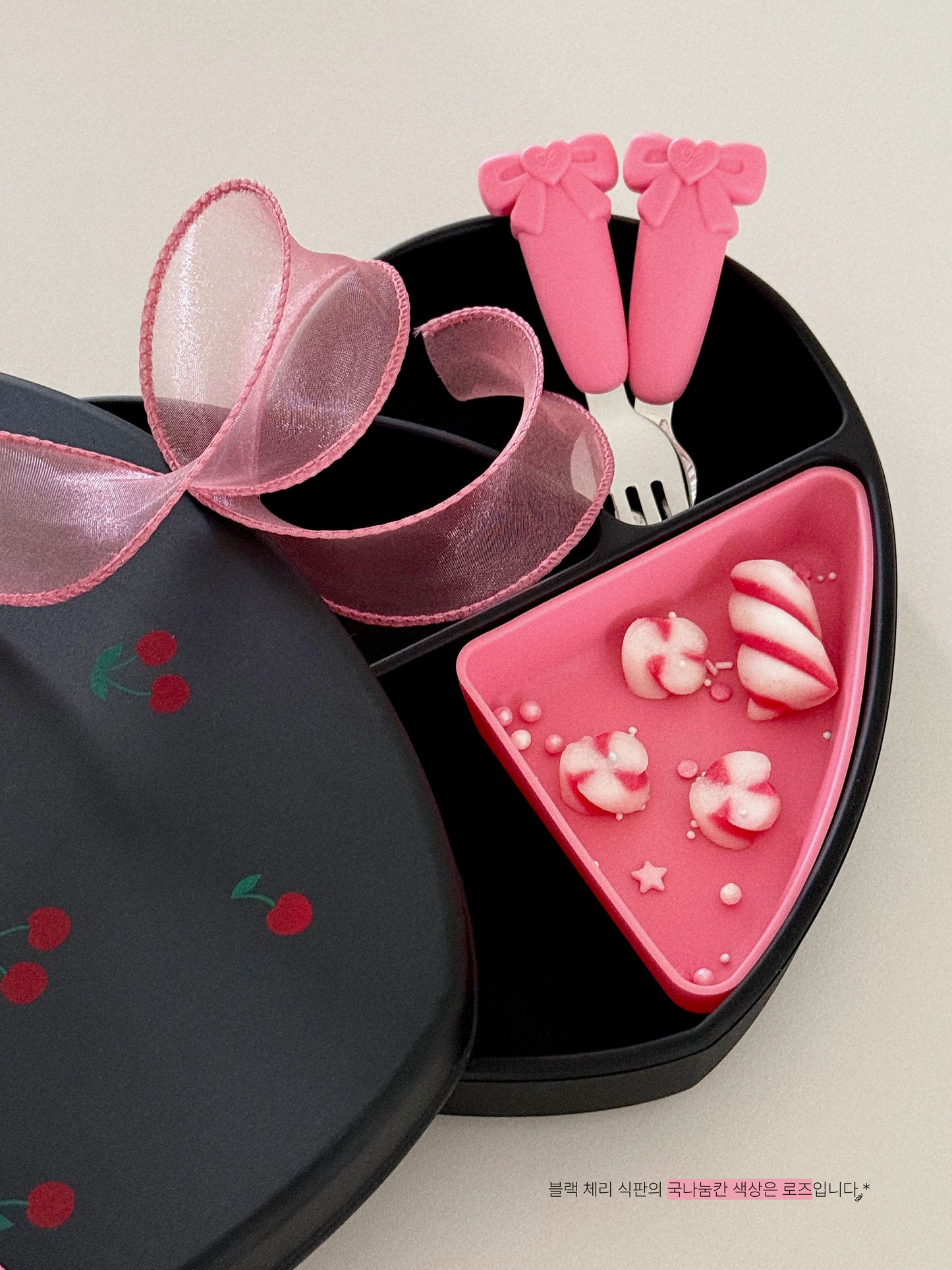 Loveat special limited edition black cherry & pink cherry suction plate set, bowl and lunch box