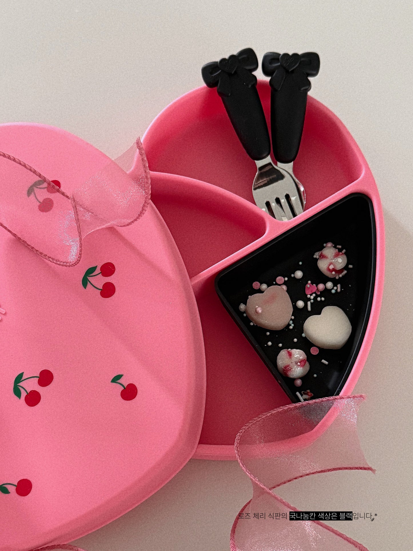 Loveat special limited edition black cherry & pink cherry suction plate set, bowl and lunch box