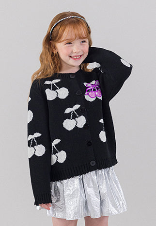 I LOVE J bulky cherry knit cardigan