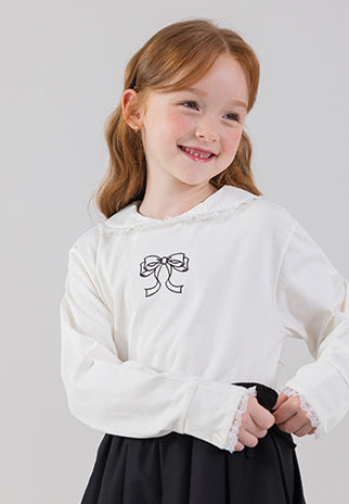 I LOVE J ribbon lace collar top