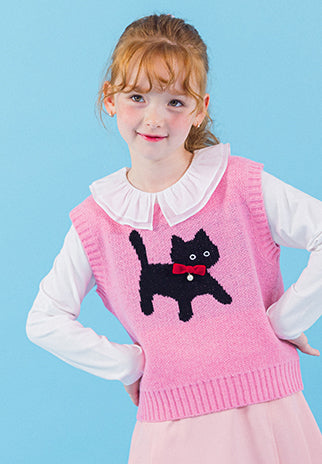 I LOVE J pearl ribbon cat knit vest