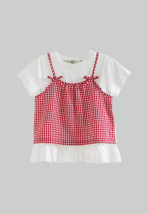 I LOVE J check bustier short sleeve top