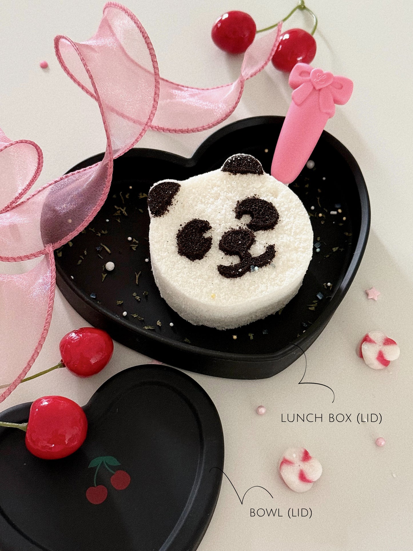 Loveat special limited edition black cherry & pink cherry suction plate set, bowl and lunch box