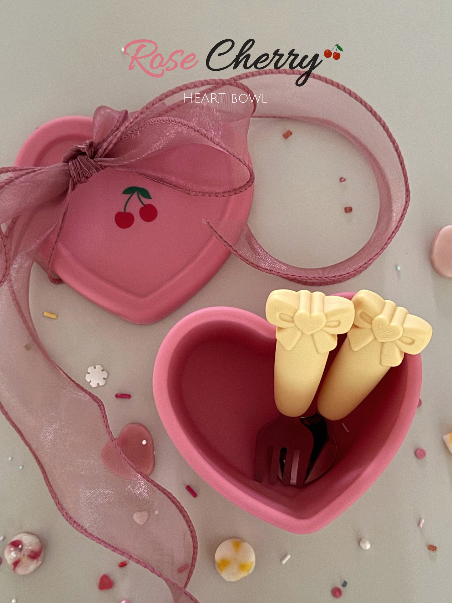 Loveat special limited edition black cherry & pink cherry suction plate set, bowl and lunch box