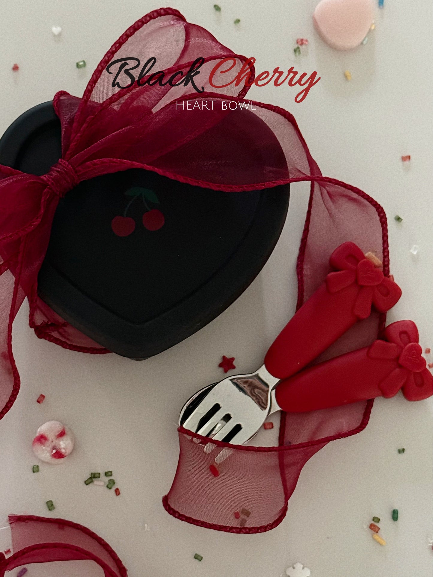 Loveat special limited edition black cherry & pink cherry suction plate set, bowl and lunch box