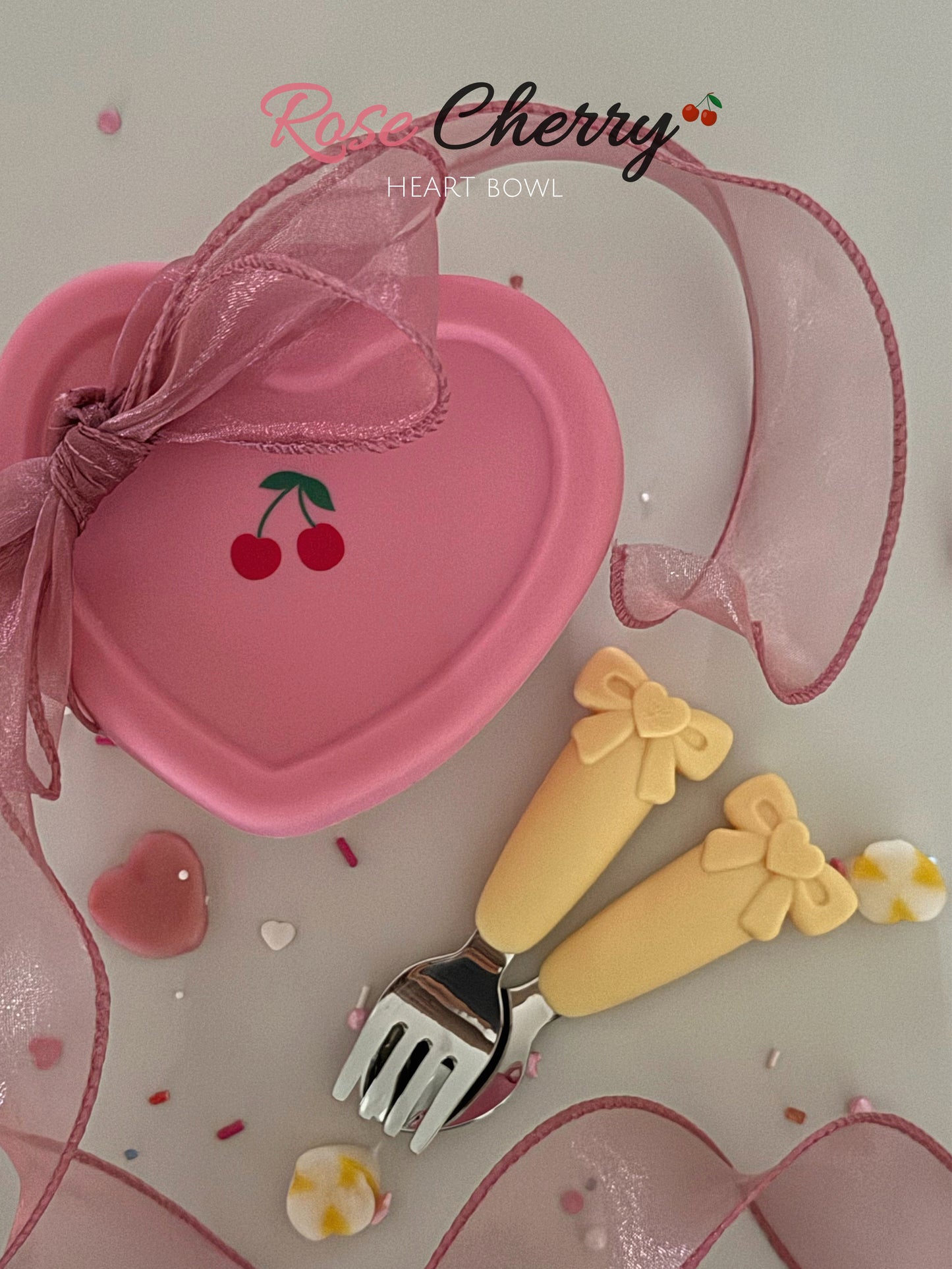 Loveat special limited edition black cherry & pink cherry suction plate set, bowl and lunch box