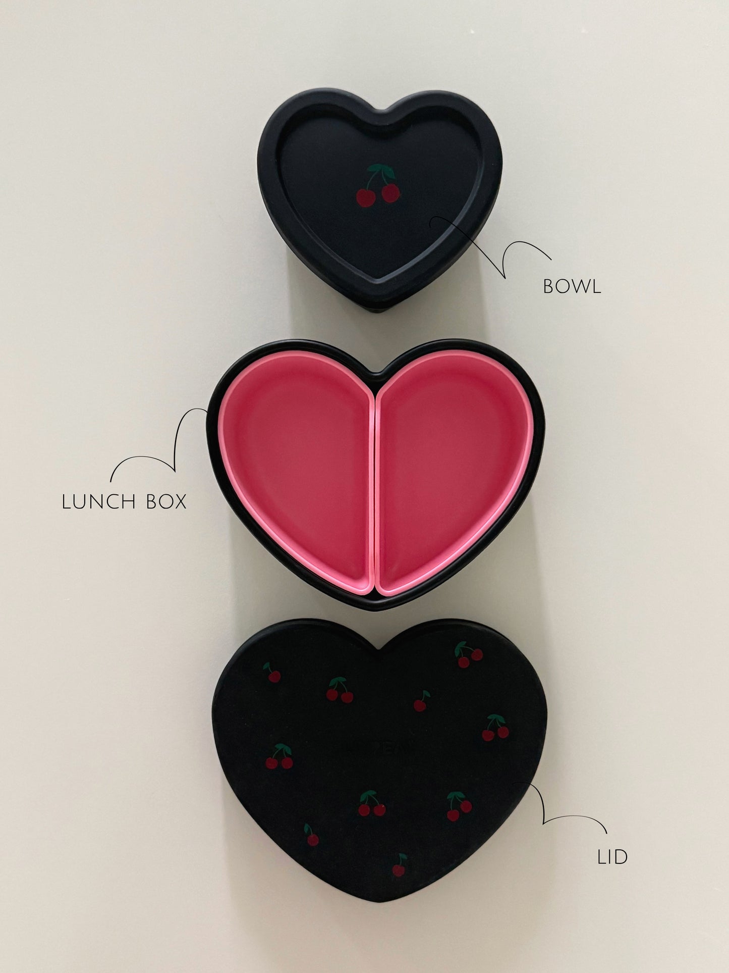 Loveat special limited edition black cherry & pink cherry suction plate set, bowl and lunch box