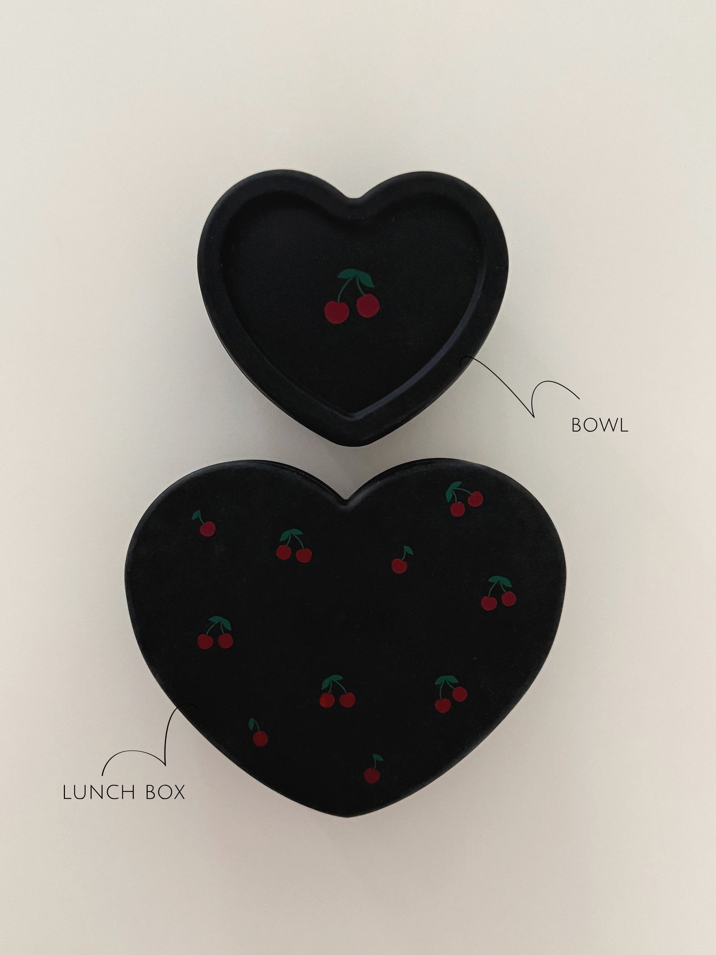 Loveat special limited edition black cherry & pink cherry suction plate set, bowl and lunch box