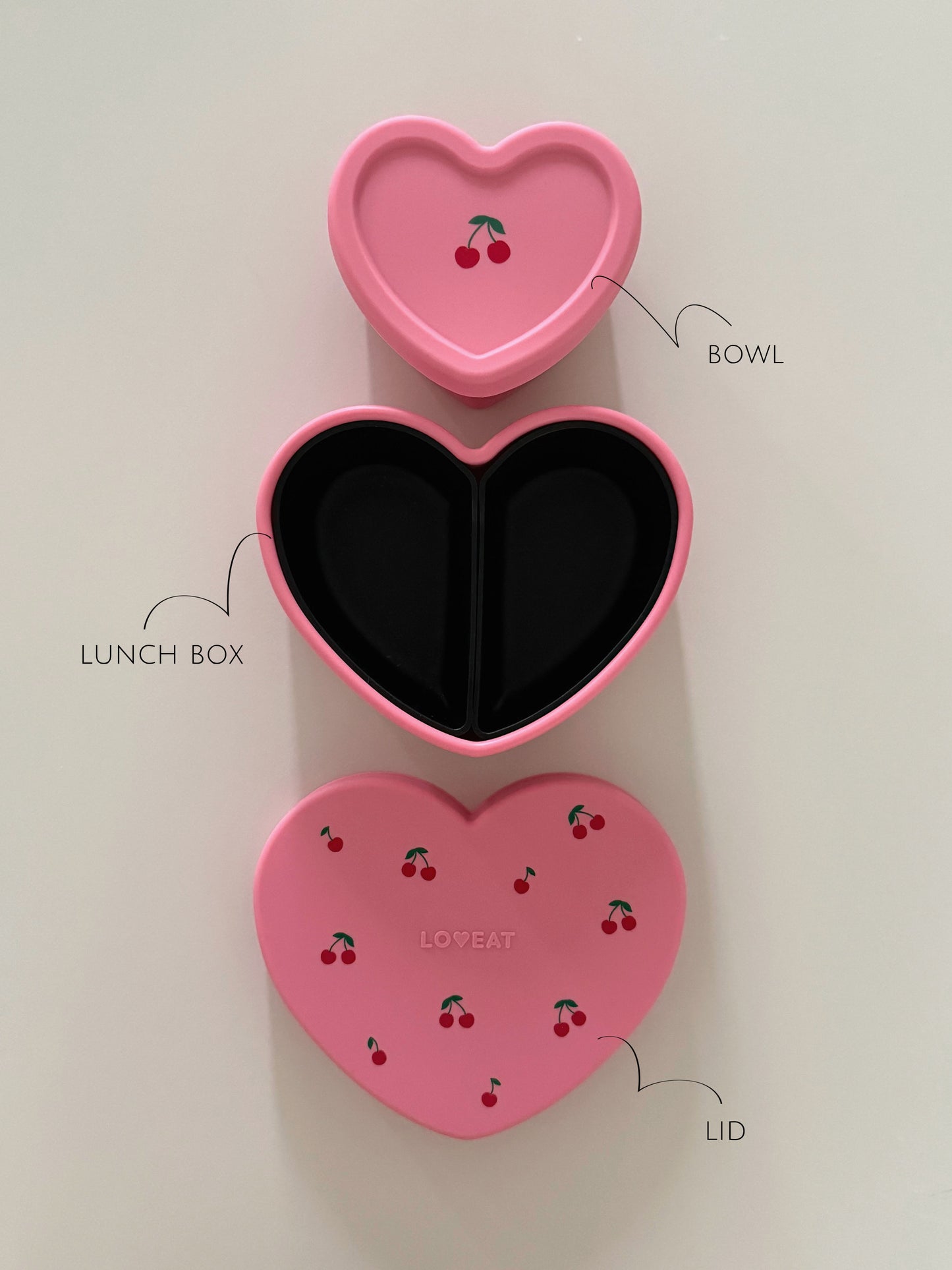 Loveat special limited edition black cherry & pink cherry suction plate set, bowl and lunch box