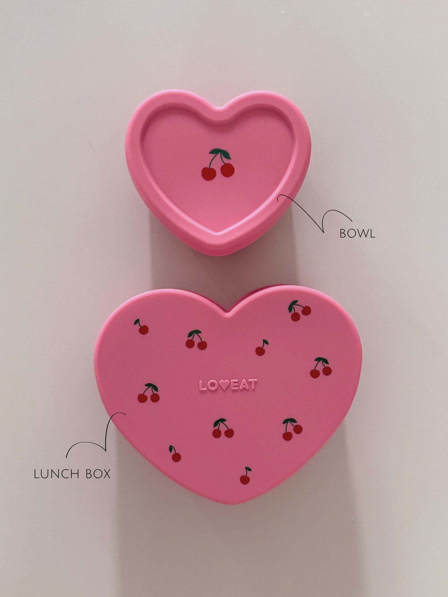 Loveat special limited edition black cherry & pink cherry suction plate set, bowl and lunch box