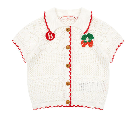 BEBE DE PINO Strawberry baby crochet short sleeve sweater cardigan