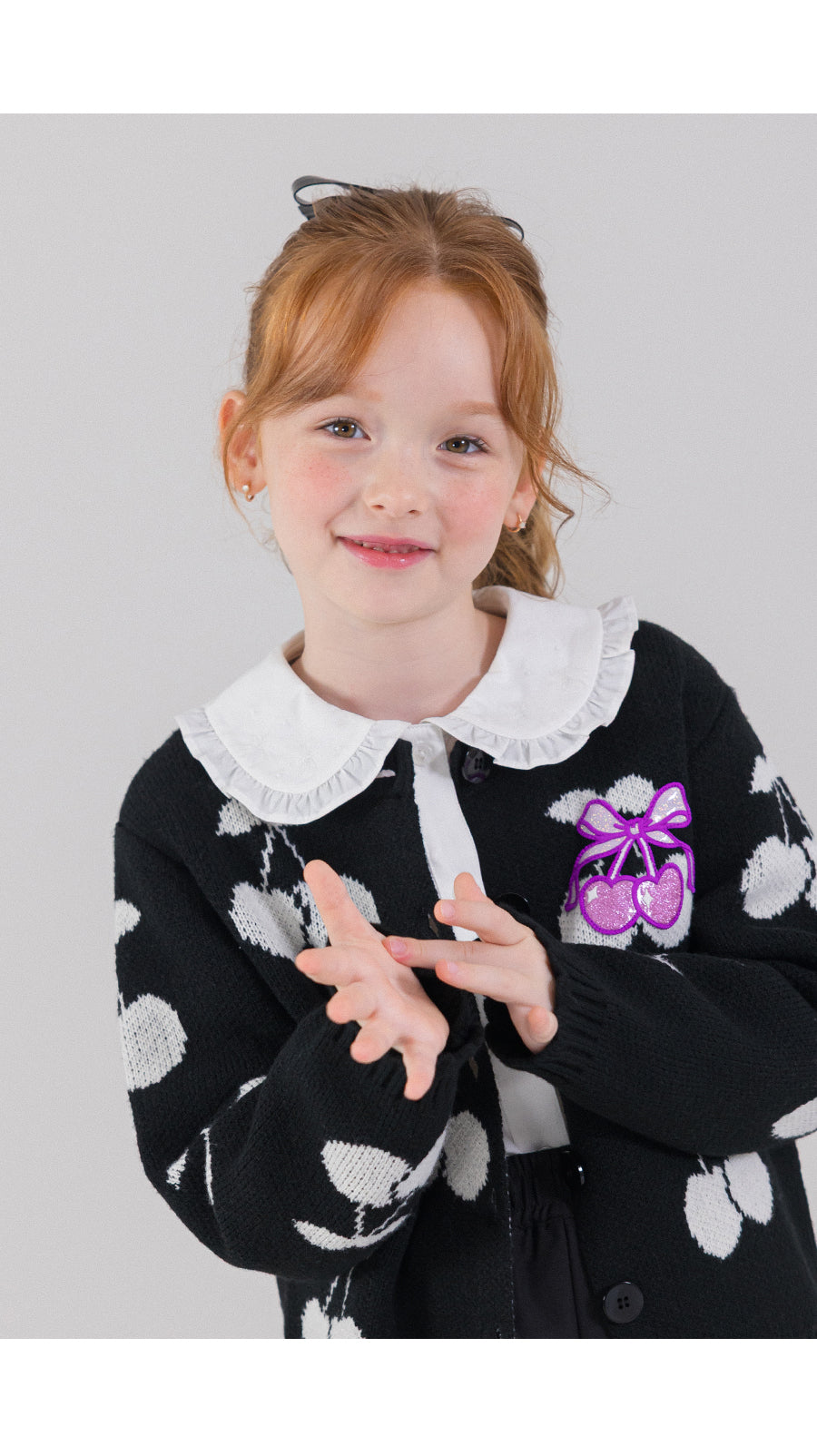 I LOVE J bulky cherry knit cardigan