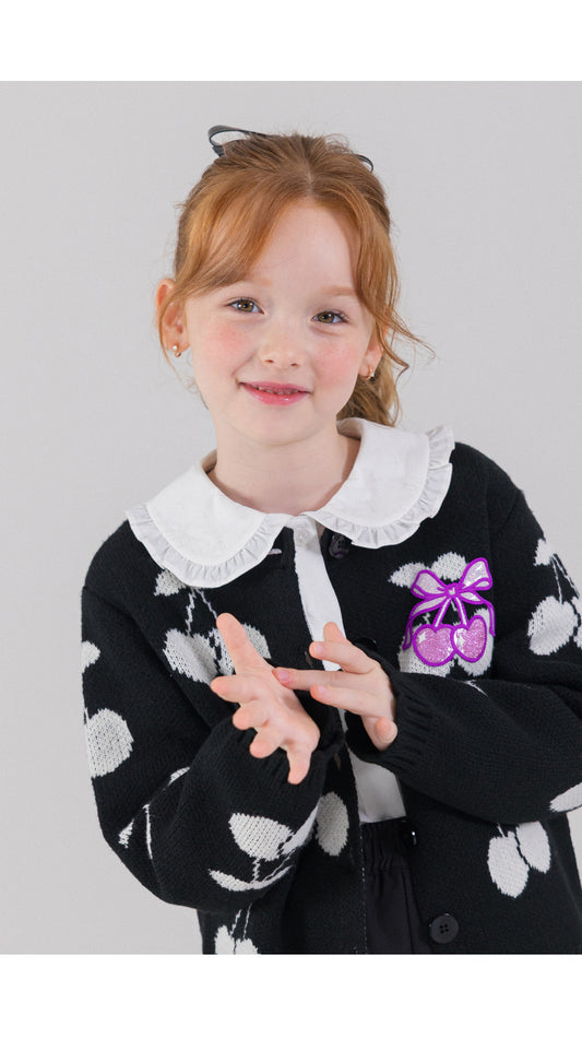 I LOVE J bulky cherry knit cardigan