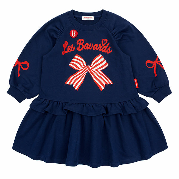 BEBE DE PINO Stripe ribbon shirring raglan dress