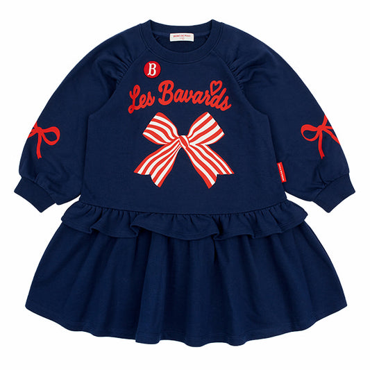 BEBE DE PINO Stripe ribbon shirring raglan dress