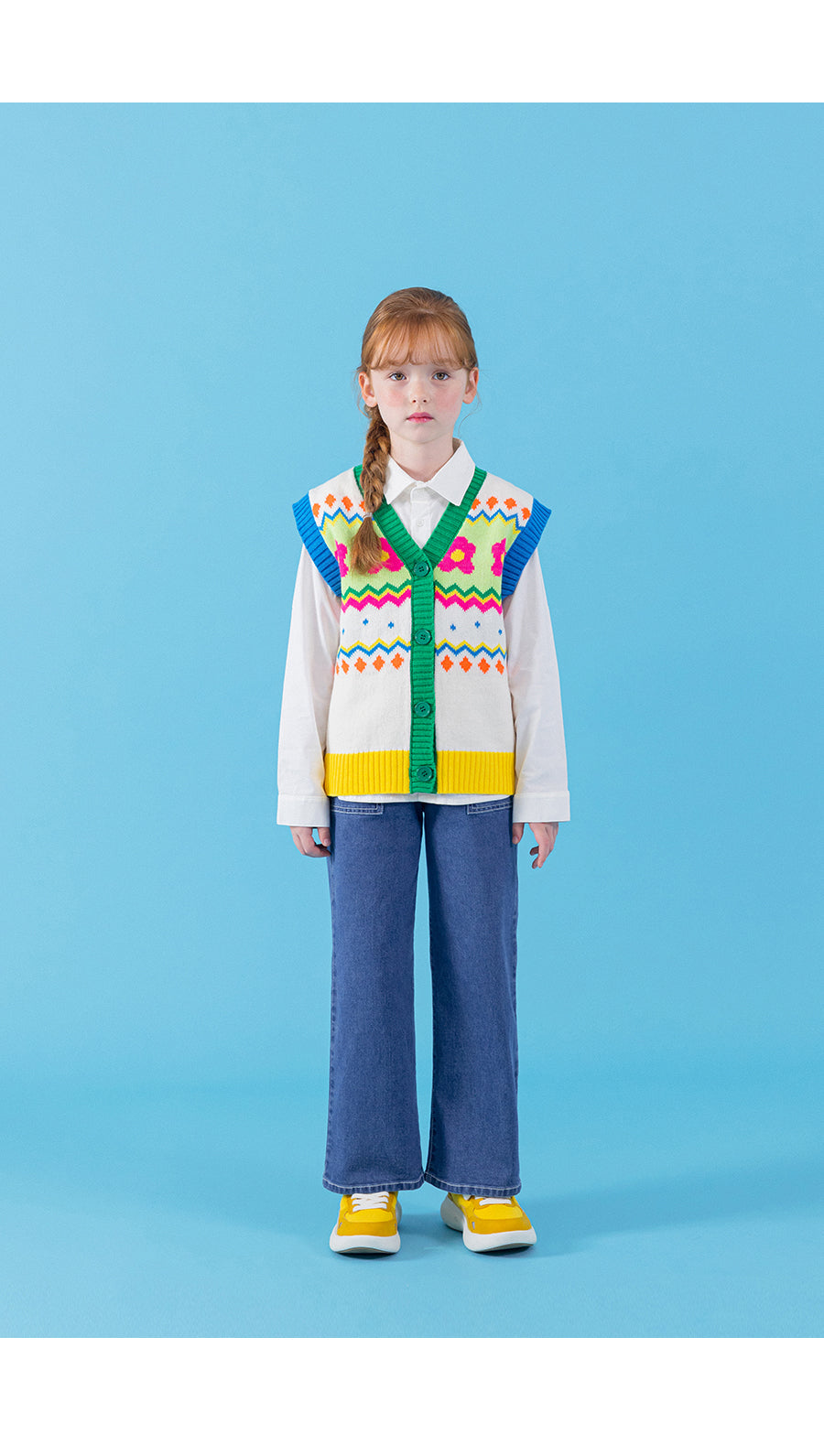 I LOVE J zig flower knit vest