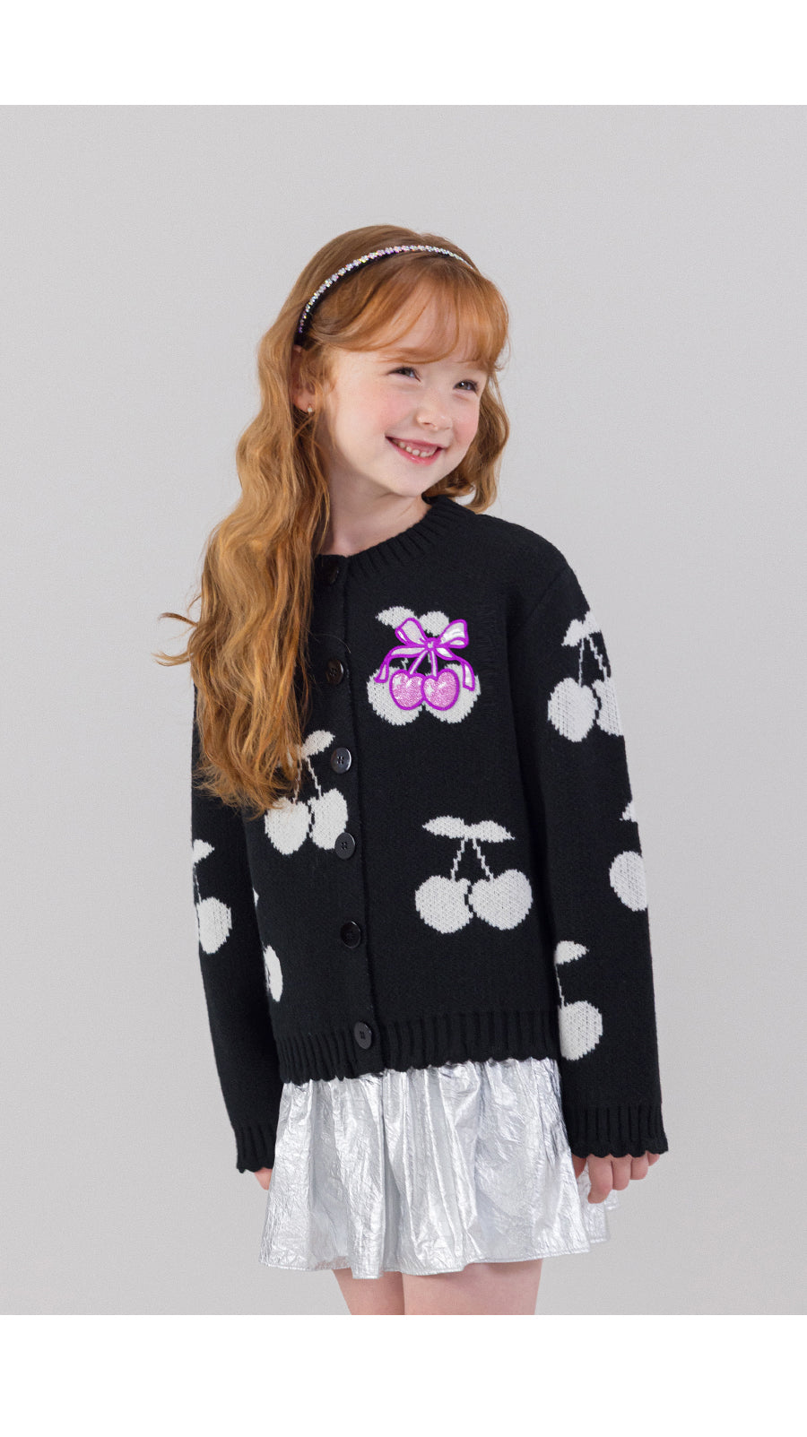 I LOVE J bulky cherry knit cardigan