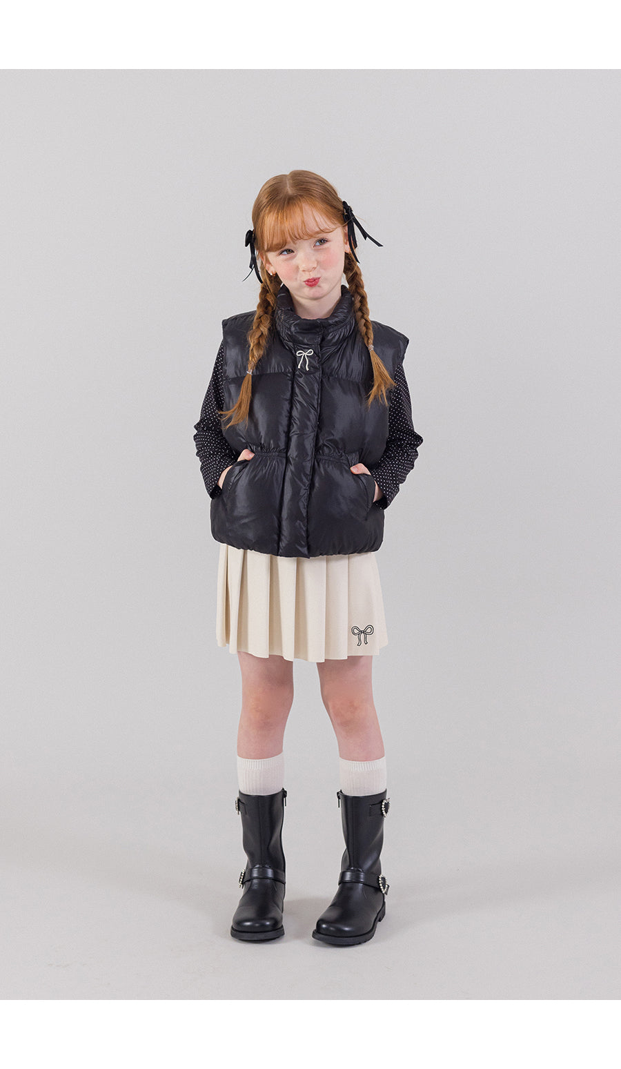 I LOVE J folding ribbon padding vest