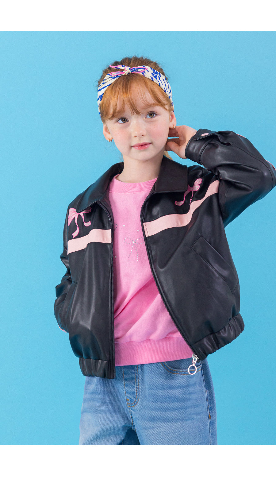 I LOVE J Sheering ribbon leather jacket
