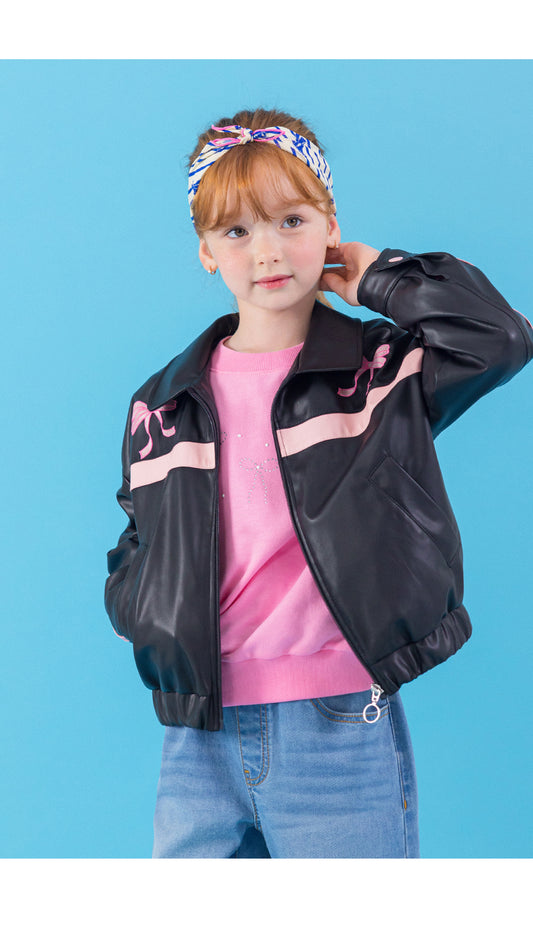 I LOVE J Sheering ribbon leather jacket