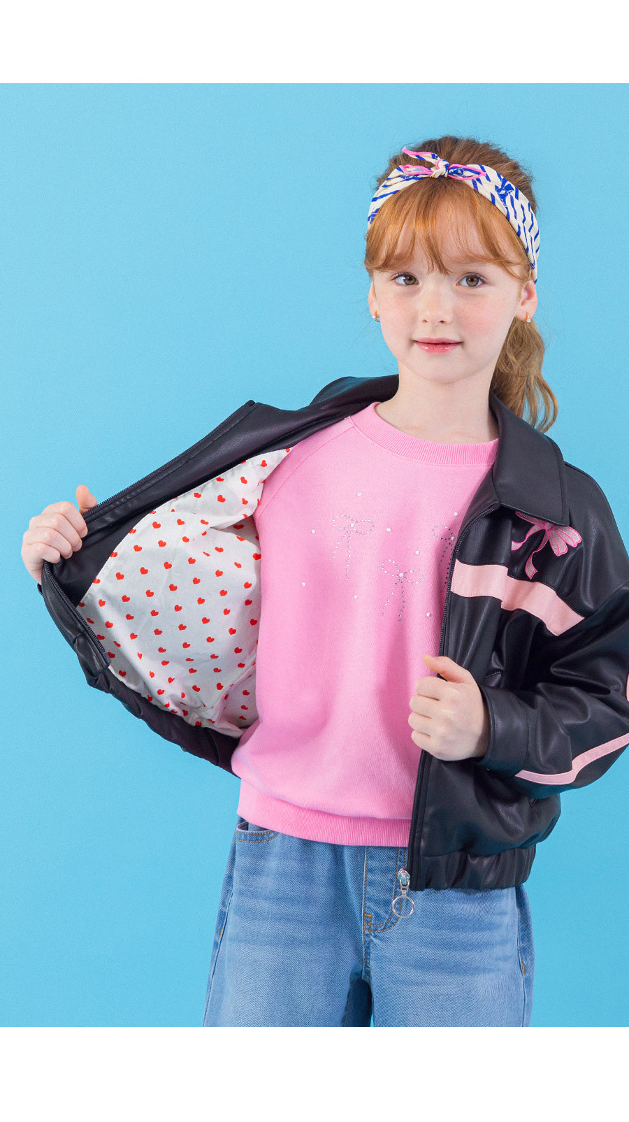 I LOVE J Sheering ribbon leather jacket