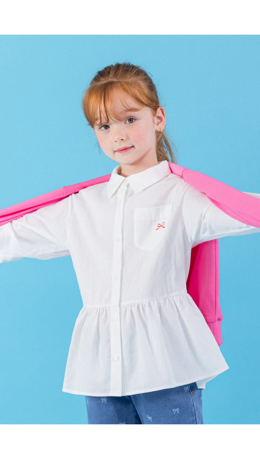 I LOVE J ribbon shirring shirt