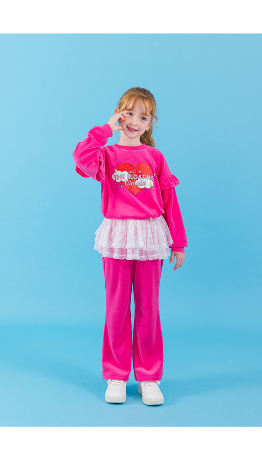 I LOVE J velour frill 2pc set