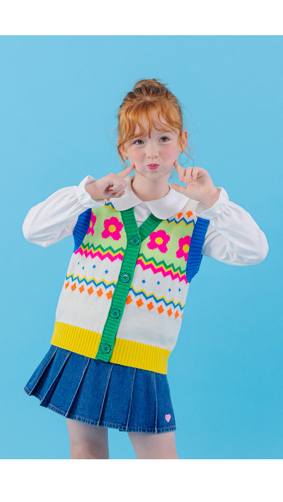 I LOVE J zig flower knit vest